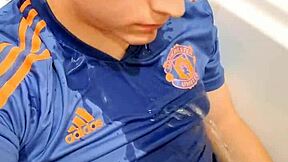 watch this cute twink piss and cum on himself