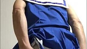 Japanese Crossdress Cheerleader Toys Her Tight Anal