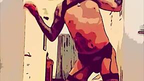 Geiler Gay Dancer Shakes Cock in Sexy Stockings