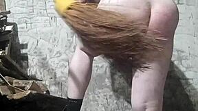 fat gay man's huge ass spanked with broom 😱