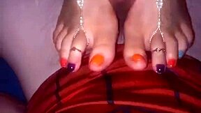 PrettyFeetElite TwinkleToes! Amazing Footjob with Orange and Purple Toes Action