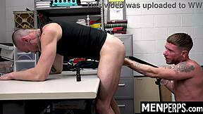 whoa! hunky twink caught and drilled by horny guard!