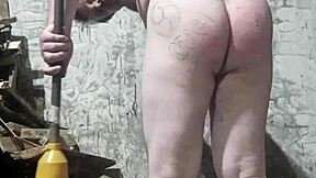 fat gay man's huge ass spanked with broom 😱