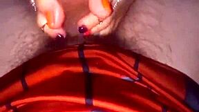 PrettyFeetElite TwinkleToes! Amazing Footjob with Orange and Purple Toes Action