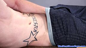 hey stud, see this tattooed jock spray jizz after wanking?