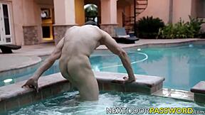 Buff Hunk Strokes Huge Cock in Pool