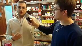 Fat little slut bends over and inserts microphone into his ass for masturbation