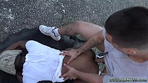 young army boy discovers blowjob and anal in outdoor group