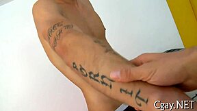 Obscene blow job for lusty gay with huge bareback cock