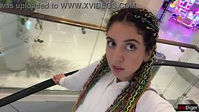 Cute teen flashing in public shopping mall cumwalk