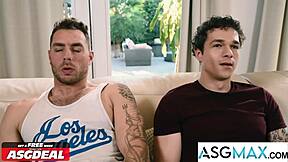 Straight jocks call neighbor for deepthroat finish in taboo interracial circle jerk!