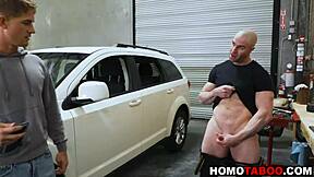 muscle step daddy teaches bratty stepson a lesson with bareback ass fucking rimjob taboo instruction.