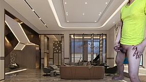 Masculine guy wanders city to find secret cinema for surprise group sex with strangers