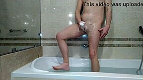 Twink Self Quickie In Black Lingerie On Queen Bed Followed By Transparent Catsuit Handjob In Shower Bathing