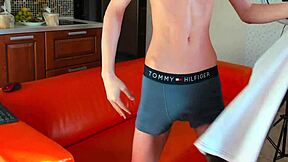 Naughty twink contrasts solo cock pumping with explosive bedroom blast