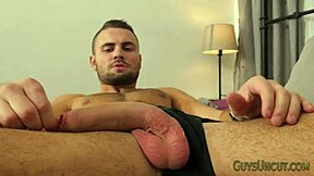 i'm a european gay uncut hunk stroking my cock solo until a high definition cumshot explodes