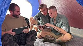 Daddy Takes Monster Cock to Forest Tent for Hard Anal Creampie with Stepson and Twinks