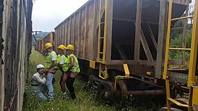 Brazilian Ebony Workers Bareback Fuck Passive Colleague Outdoors with Interracial Orgy Creampie