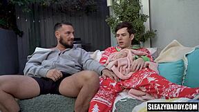 stepdad spies on twink stroking his cock bareback