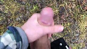 Young Cute European Twink Strokes Monster Cock Outdoor Orgasm