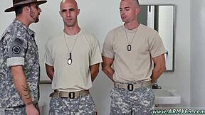 Army dudes first time threesome anal blowjob training fun